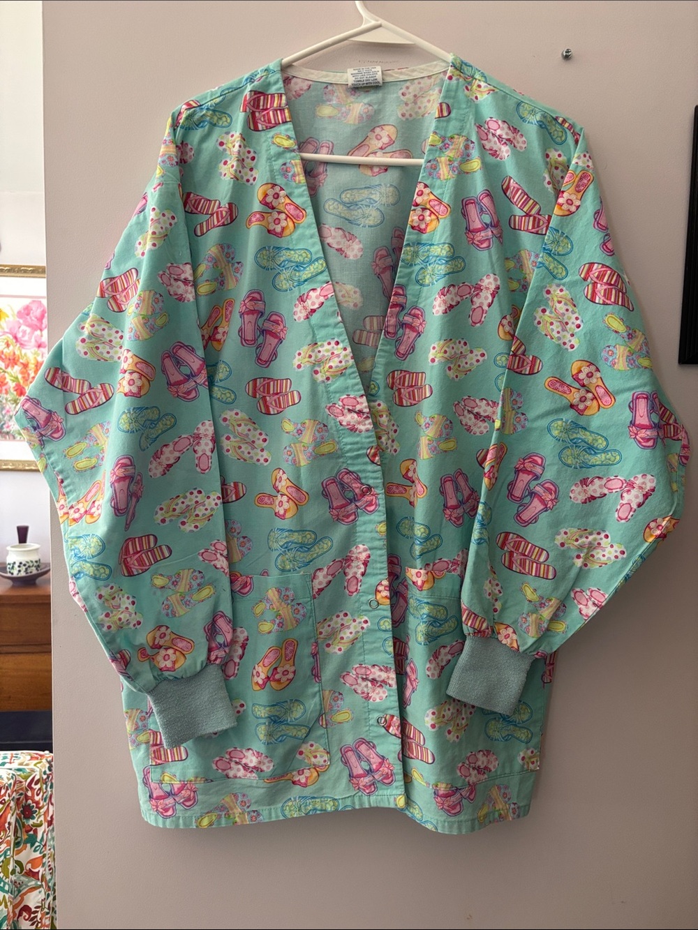 Tafford Light Aqua Floral Flip-Flop Print Scrub jacket